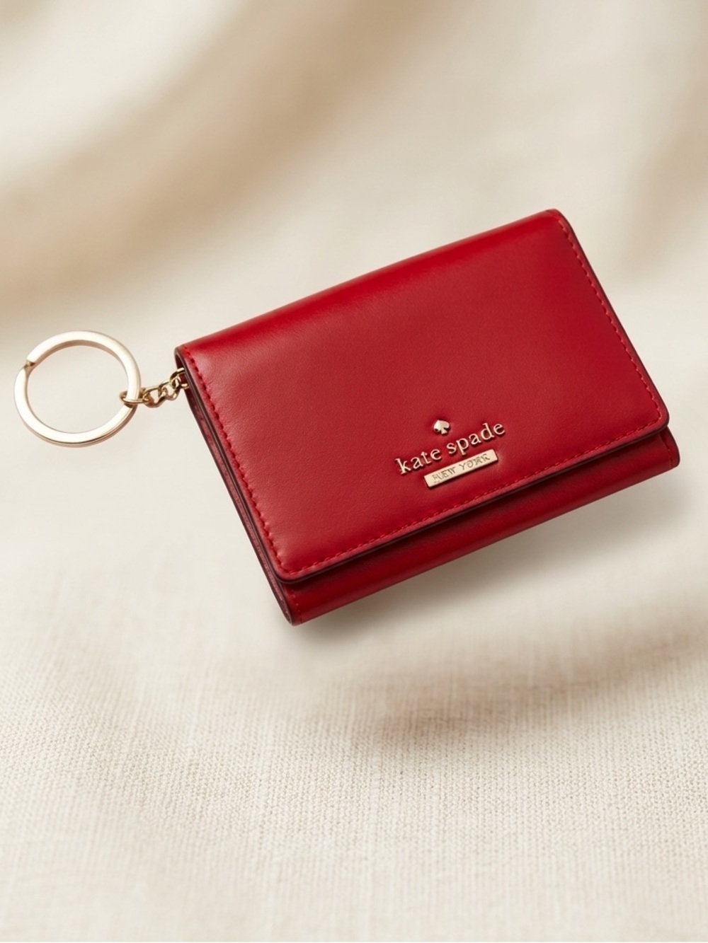 kate spade Red Leather Key & Card Holder with Gold Ring